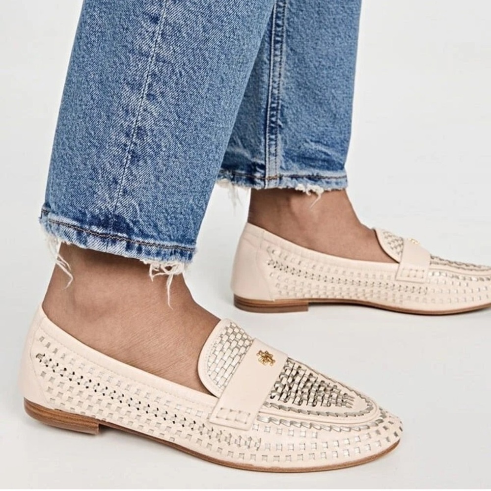 Tory Burch Woven Ballet Loafers Brie Metallic Flats Spark Gold Shoes slip on